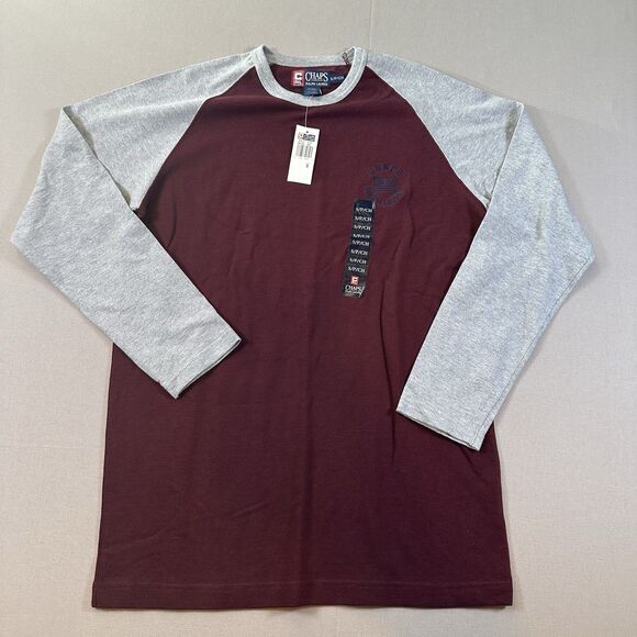 New With Tags Chaps Ralph Lauren Men's Red Gray Thermal Henley Long Sleeve Large - Picture 1 of 4